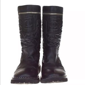 Authentic CHANEL CC Logo Coco Cocoon Boots Nylon Leather Black size 38